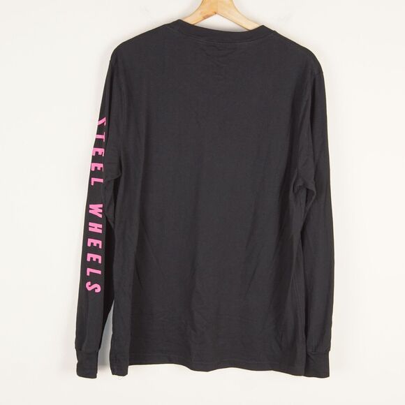 The Rolling Stones Black Long Sleeve Large Print Steel Wheels Sleeve Shirt Sz L - Picture 2 of 5